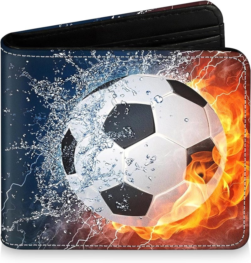 Bebomne Teen Boys Wallet for Kids - Soccer Kids Wallet for Boys Leather Credit Id Card Cash Holder Rfid Blocking Zipper Cool Funny with Coin Pocket Id Window Bifold Sports Design for Teen Birthday Gifts - Image 1